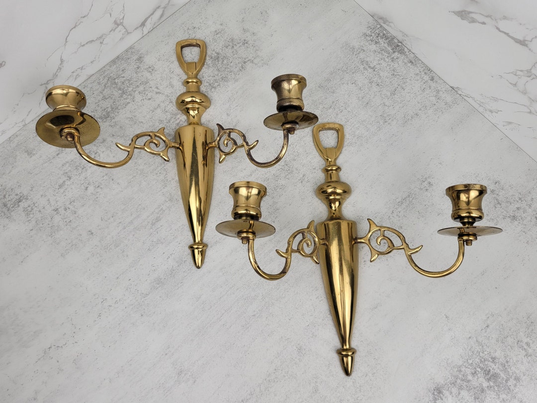 Vintage Brass Candlestick Wall Sconces set of Two Vintage Etsy