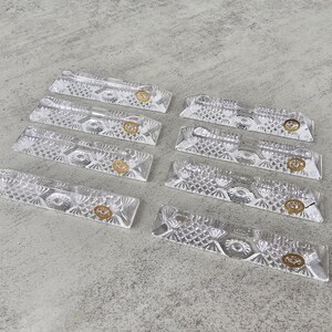 Set of 8 Vintage Hungarian Crystal Knife Rests in Original Box | Unused Cut Crystal Tableware with Original “Made in Hungary” Labels