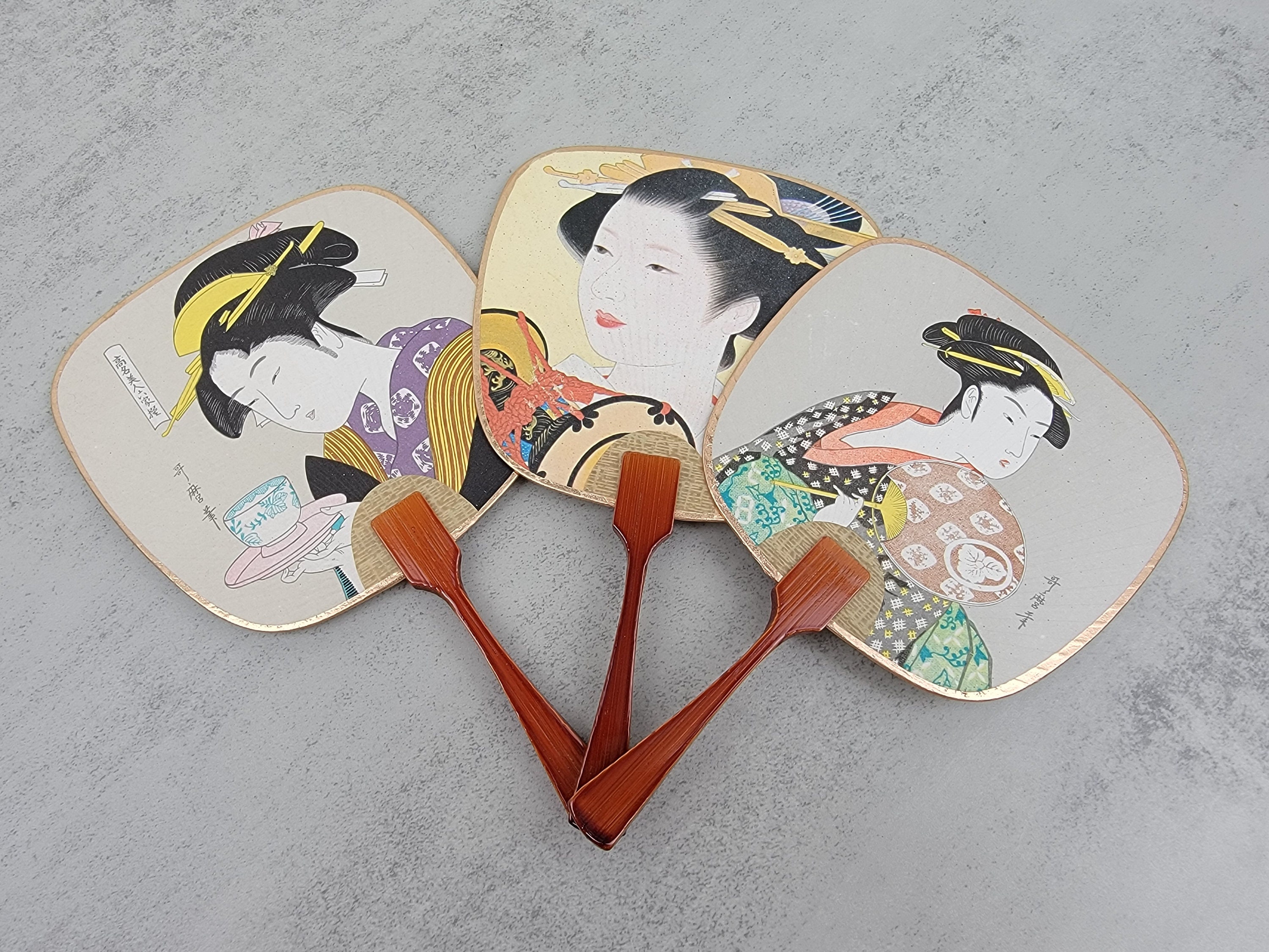 Japanese Paddle Fan Paper + Bamboo Uchiwa Hand Held Cool Device Navy