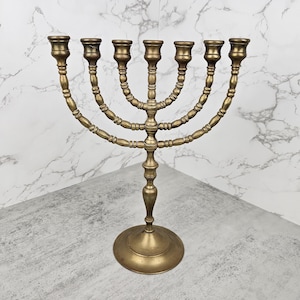 Vintage brass Hanukkah Menorah | Judaica Menorah brass candle holder with seven arms