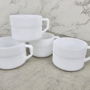 Vintage Federal glass barrel mugs (set of four) | vintage milk glass barrel mugs