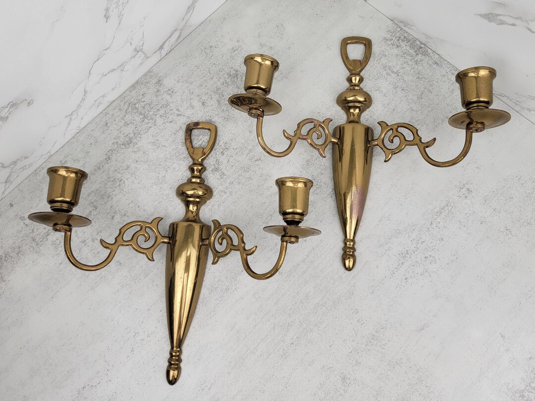 Vintage Brass Candlestick Wall Sconces set of Two Vintage Etsy