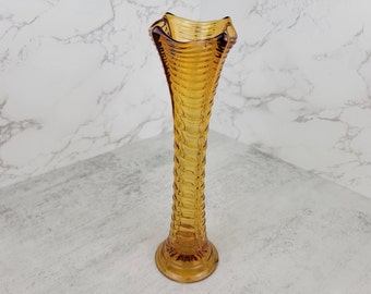 Antique Northwood Glass amber Drapery vase | Vintage amber glass vase