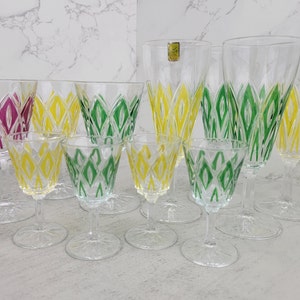 Vintage VMC Reims French crystal Harlequin glasses pattern VMR1 | Midcentury liqueur glasses, fluted champagne glasses, and wine glasses