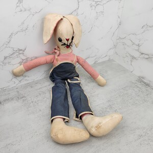 Vintage handmade Easter bunny doll | Vintage Easter or spring décor stuffed rabbit toy