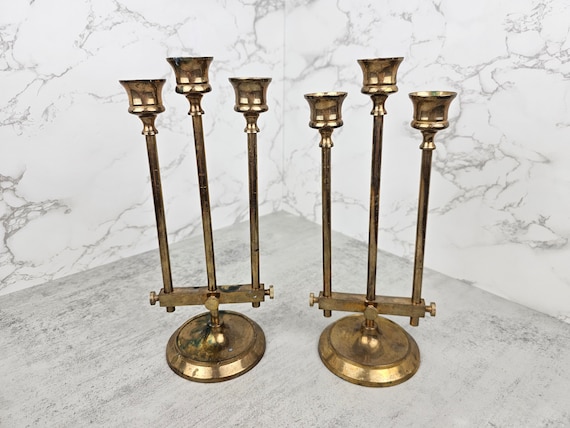 Pair of Brass & Steel adjustable two arm Candleholder Pair of Brass & Steel adjustable two arm Candleholder