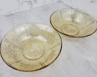 Federal Glass vintage yellow amber Sharon Cabbage Rose Bowl (set of two) | vintage yellow depression glass serving bowls