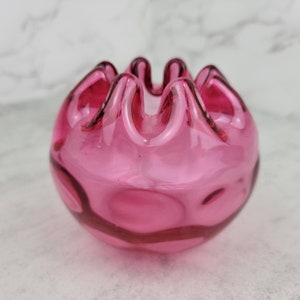 Vintage Fenton thumbprint cranberry rose bowl | Vintage cranberry glass rose bowl