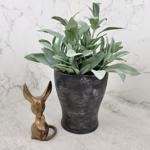 Hand-painted black textured planter or vase | upcycled textured neutral ceramic vase