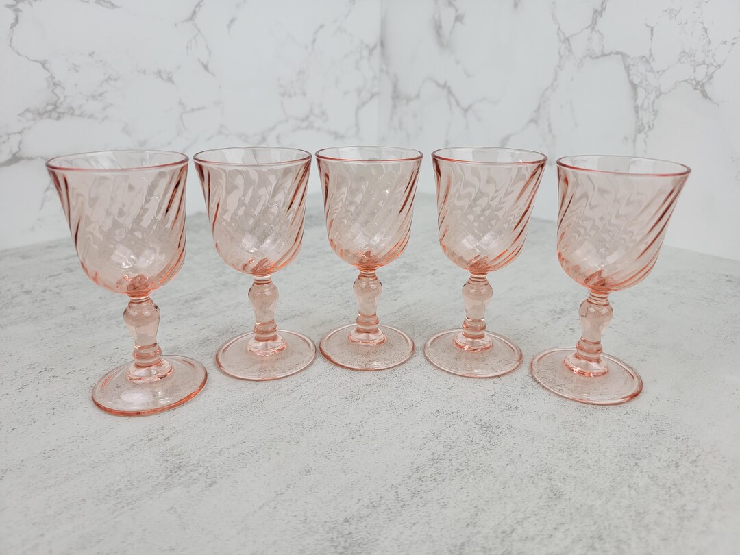 Vintage Arocroc Luminarc Rosaline Pink Swirl Liqueur Glasses set of