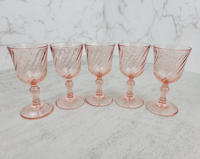 Vintage Arocroc Luminarc Rosaline Pink Swirl Liqueur Glasses set of