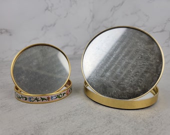 Vintage round folding compact mirror | vintage travel mirror with stand