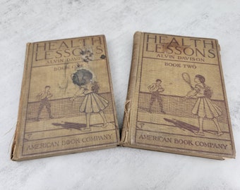 Antique Health Lessons Books One and Two | Antique school books from 1910