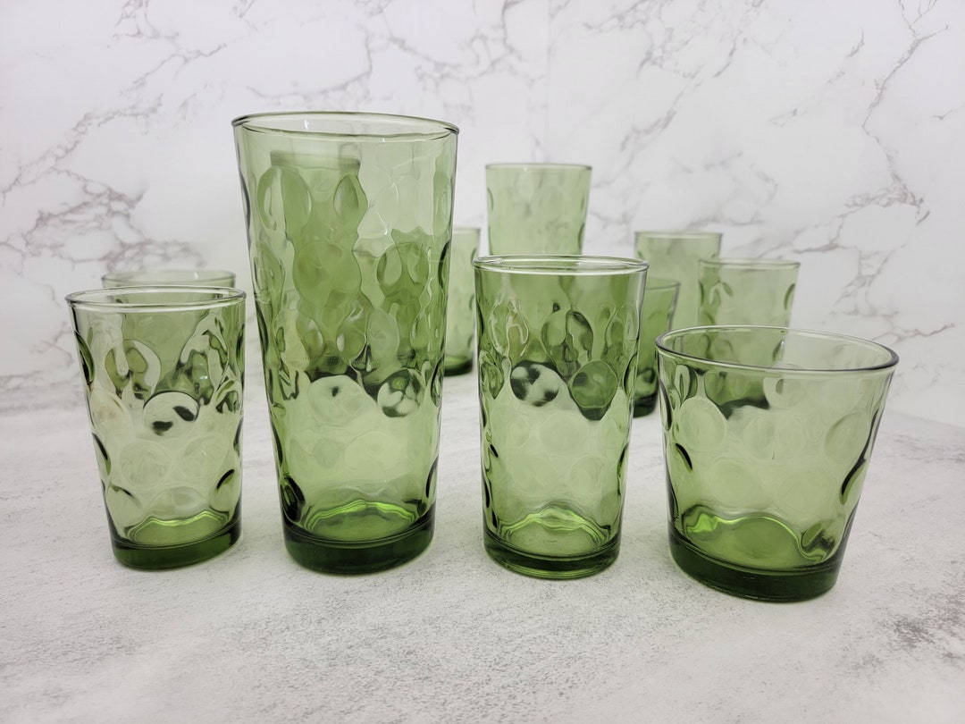 Vintage Hazel Atlas Eldorado Green Optic Dot Thumbprint Glasses Vintage