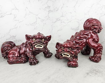 Vintage Asian Foo Dogs (set of two) | Large ceramic Foo Dogs or guardian lions