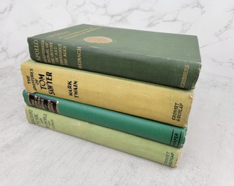 Vintage green vintage book set (set of four books) | Decorative vintage green books for bookshelf décor