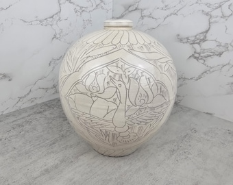 Vintage Korean Buncheong Stoneware Vase | Vintage neutral Asian vase