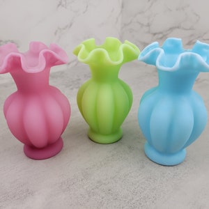 Vintage Fenton custard glass melon vases with ruffled rims in pink, blue, or green | Fenton custard uranium glass vase