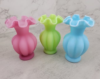 Vintage Fenton custard glass melon vases with ruffled rims in pink, blue, or green | Fenton custard uranium glass vase