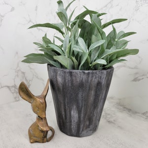 Hand painted upcycled ribbed black planter | Neutral textured black vase