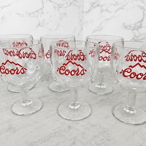 Vintage Coors thumbprint beer goblets (set of six) | Vintage Coors logo stemware glasses