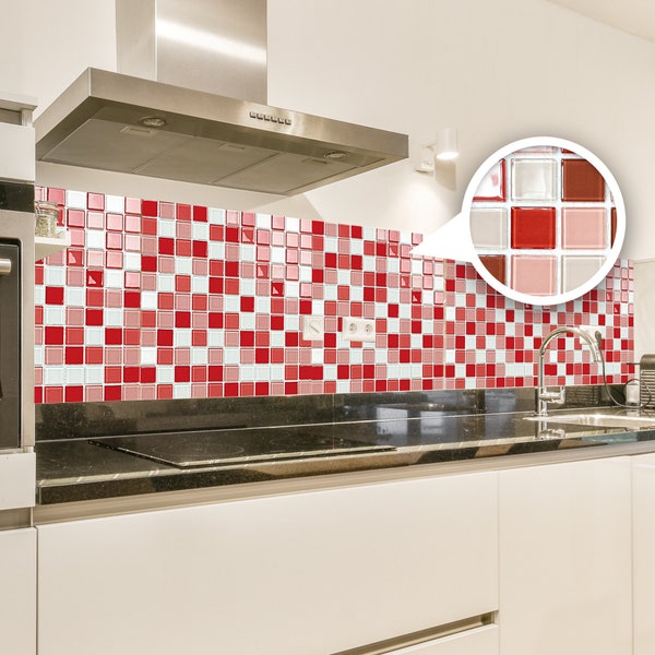 Acepunch Custom DIY Crystal Glass Mosaic Red Cherry Kitchen Glossy Splashback Tile Bathroom Shower Wall Panel Tiles Square Backsplash AP1362
