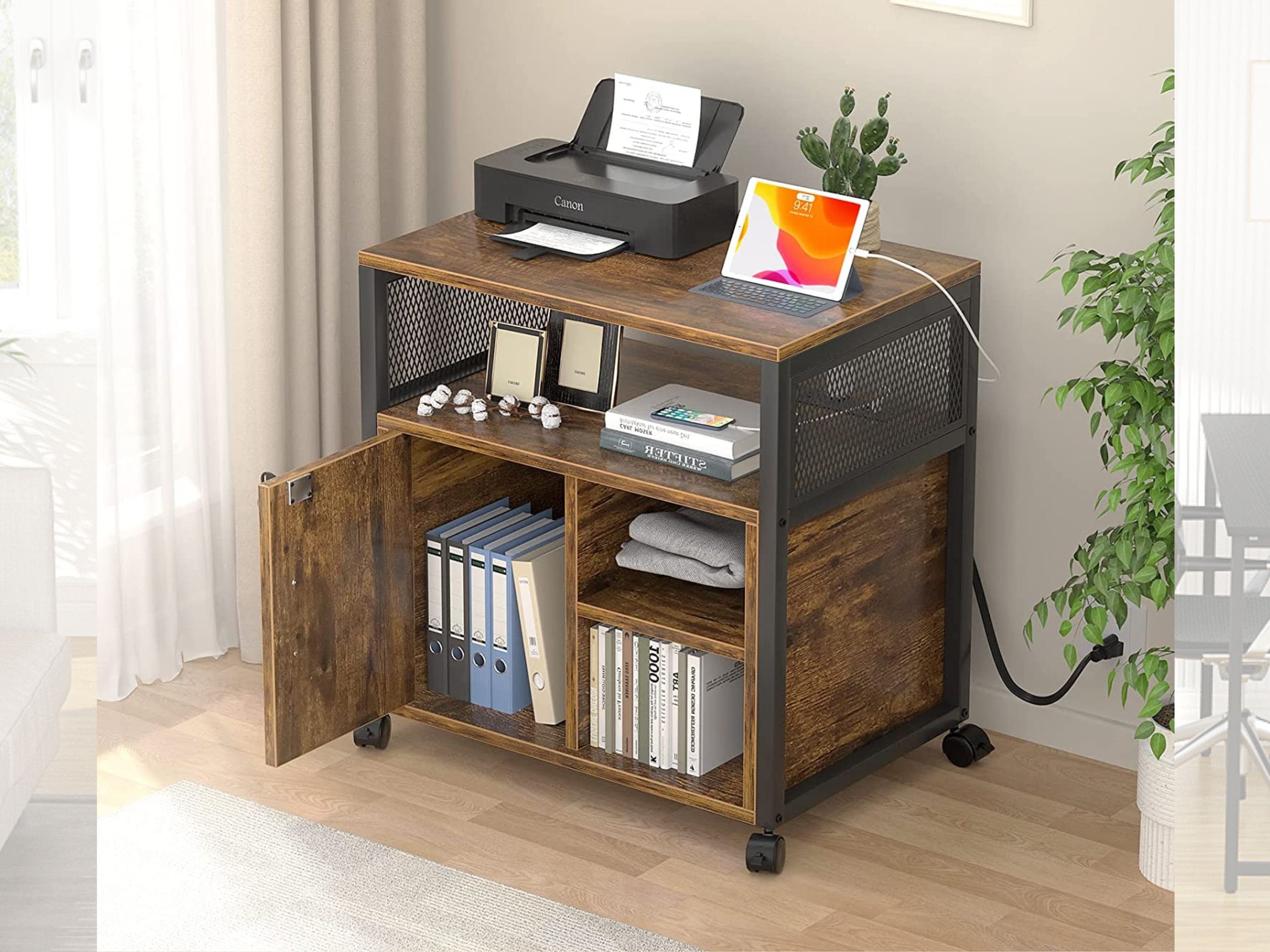 Printer Stand Office Printer Stand Wooden Fashionable Desktop Stand Desktop Storage Black Desk Organizer Large Fashionable Eco-Friendly 