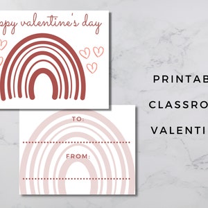 Biglietto di San Valentino arcobaleno scaricabile, San Valentino per bambini stampabile, Dolci biglietti di San Valentino