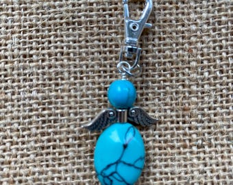 Handmade Turquoise Guardian Angel Keepsake - Birthday Gemstone Keychain Keyring