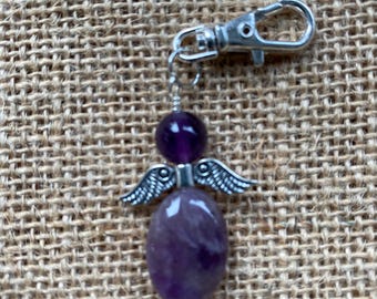 Handmade Amethyst Guardian Angel Keychain - Gemstone Keepsake
