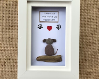 Personalized Dog Pebble Art – Handmade Pet Memorial, Framed