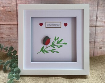 Handmade Robin Pebble Art Picture - Framed Memorial Art