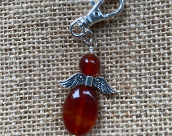 Handmade Carnelian Guardian Angel Keepsake, Birthstone Keyring
