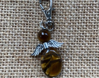 Handmade Tigers Eye Guardian Angel Keepsake - Birthstone Gemstone Keyring