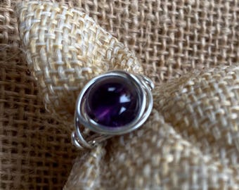 Handmade Amethyst Ring - Wire Wrapped Silver - Sterling Silver Option