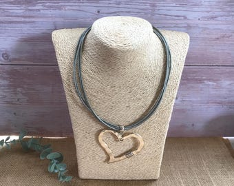 Handmade Leather Heart Pendant Necklace - Magnetic Clasp