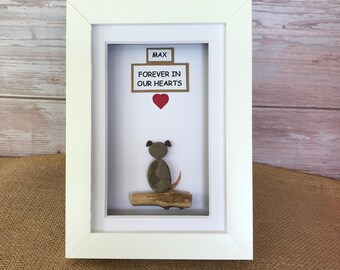 Personalised Dog Pebble Picture - Dog Memorial Gift - Framed Stone Art