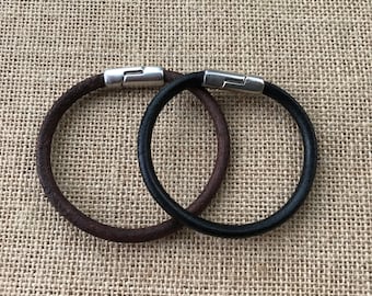 Handmade Spanish Leather Magnetic Bracelet - Antique Silver Finish