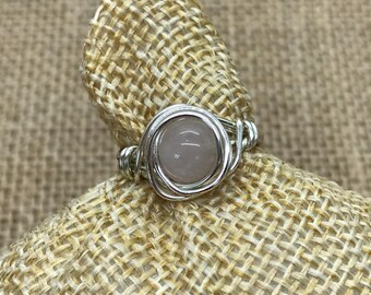 Handmade Rose Quartz Silver Ring - Sterling Silver Option - Pink Gemstone Ring