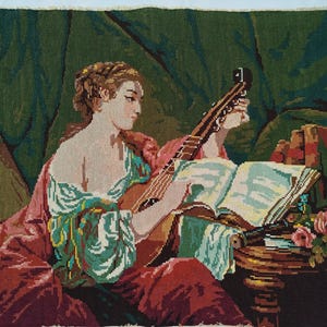 Finished Embroidery Romantic Vintage French Tapestry Music after Boucher, French Tapestry Wall Hanging