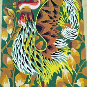 Rare Vintage French Tapestry Needlepoint Embroidered Canvas Feathered Birds Rooster by Lurçat Picard Ledoux French Tapestry Decoration