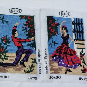Finished canvas, Vintage French tapestry, superb couple of flamenco dancers, vintage, finished embroidery French tapestry