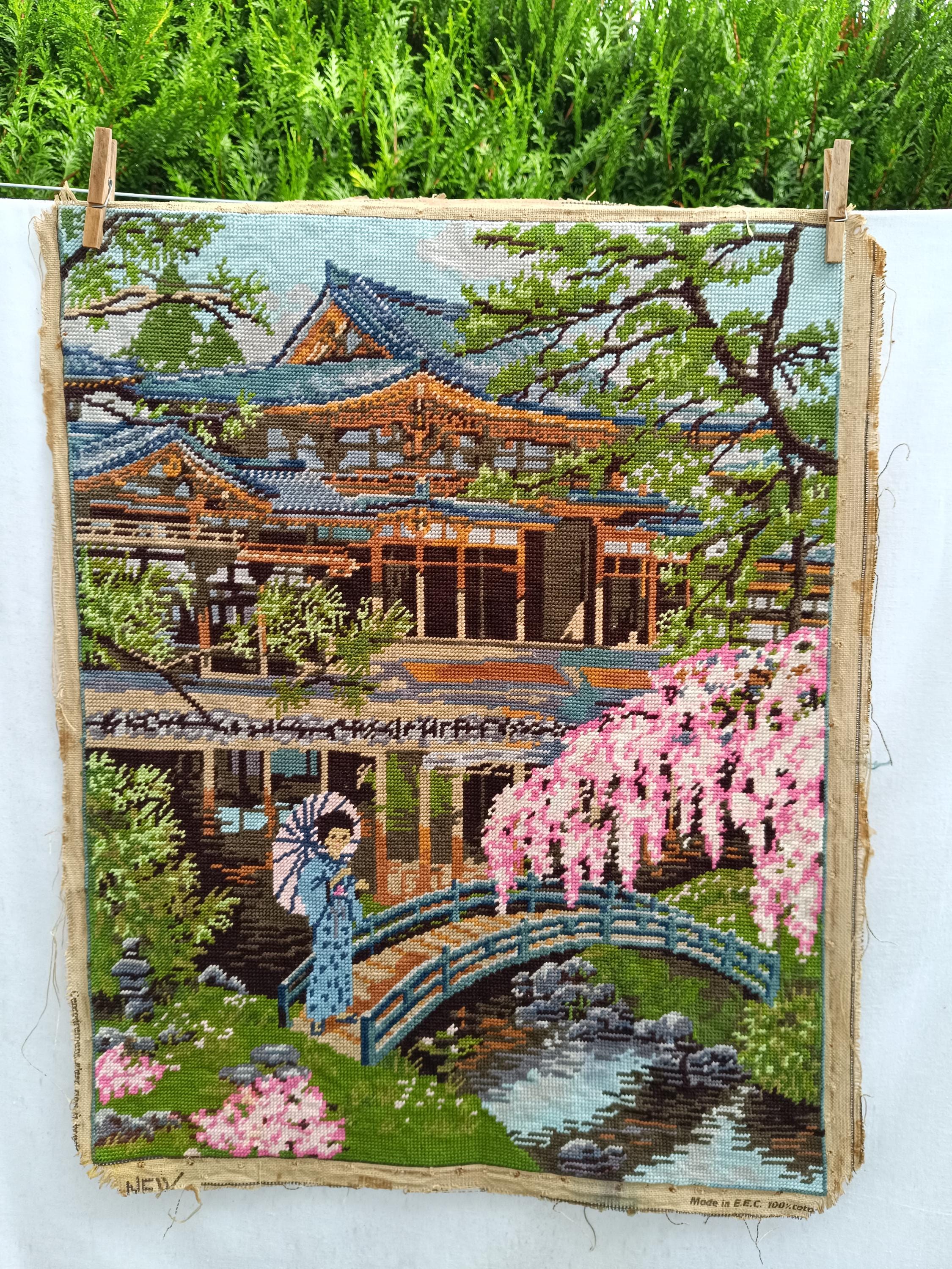 Vintage FRANCE - Grande Tapisserie Canevas fait-main à l