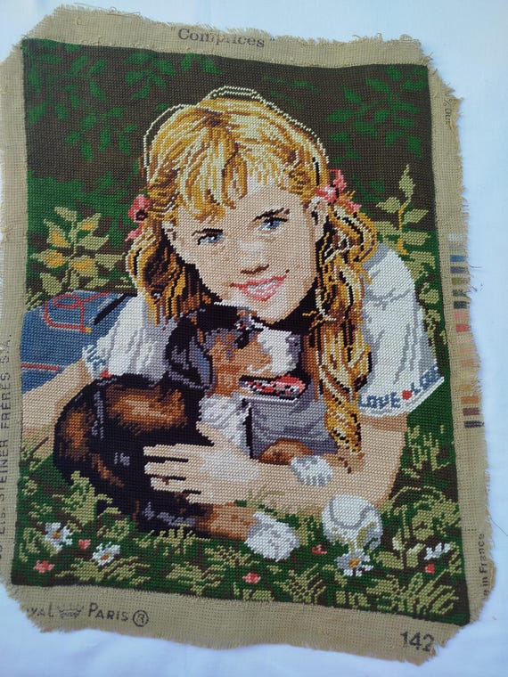 Vintage FRANCE - Tapisserie Canevas Créations Margot de Paris fait-main à l'aiguille - French tapestry Margot Paris