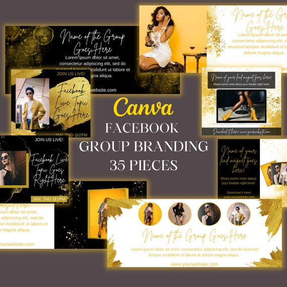 Black and Gold Facebook Group Branding Templates INSTANT Etsy
