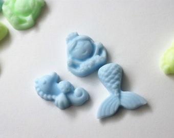 3x mini soaps with shea butter mermaid + fin + seahorse / children's birthday party mermaid / mermaid giveaway / fragrance-free soaps