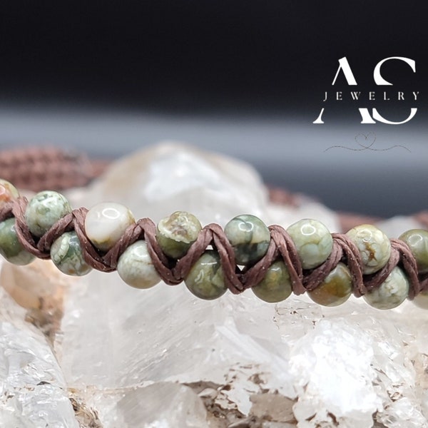 Adjustable Shamballa Rhyolite Bracelet | Pearl jewelry | Semi-precious stones