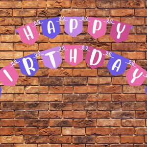 Pink & Purple Digital Birthday Banner - Happy Birthday, Rainbow, Bright Colors, Instant Download