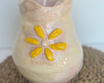 One of a Kind, Handmade Clay Pottery Sunflower Decor Vase