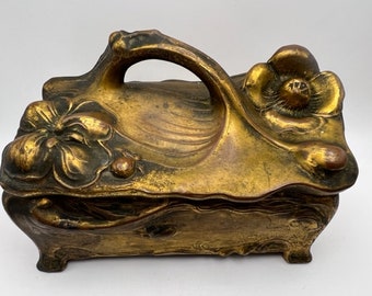 Vintage Art Nouveau Gold Jewelry Casket Trinket Box